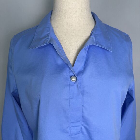 Chico's No Iron Chic Stretch Sz 3 (16) Blue Collared Tunic Large Pearl Buttons - Picture 3 of 12